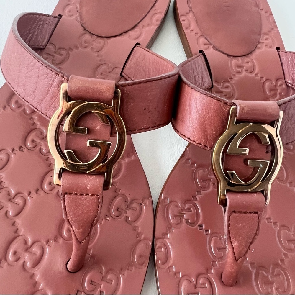 GUCCI | Pink Guccissima Leather Interlocking GG Thong Sandals‎ Flats EU 36 - Picture 4 of 16